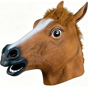 CHIYOSING Horse Head Mask for Adults, Natural Latex Horse Costume Mask for Halloween Parties and Cosplay, Brown