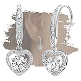 Heart Dangle Earrings - Sterling Silver Love Heart-Shaped Dangling Earrings for Women Hypoallergenic Cubic Zirconia Earring Sparkle Jewelry Gifts for Her Wife Mom