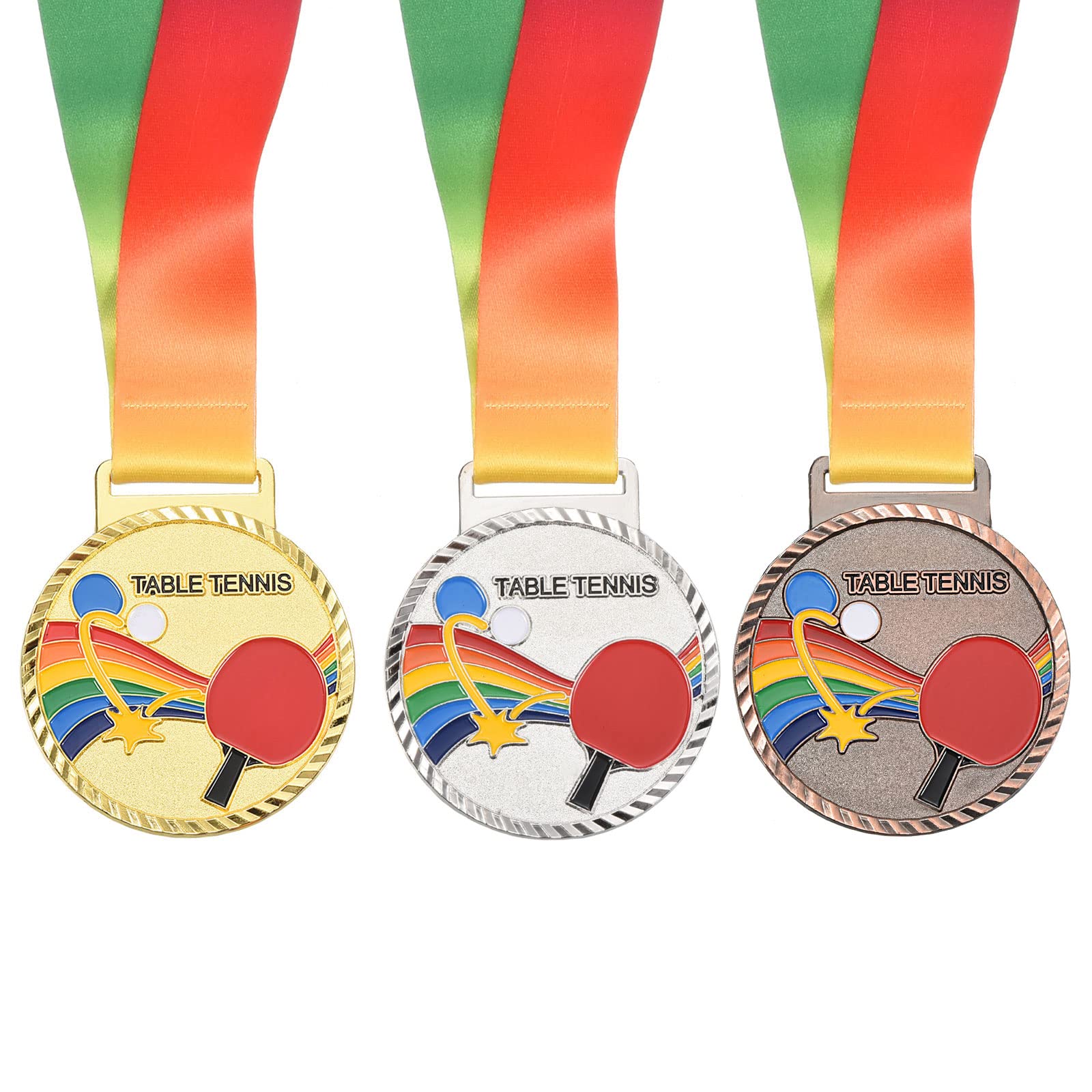 PATIKIL 2.7" Ping Pong Medals, 3 Pack Table Tennis Award Medals Set Gold Silver Bronze Medal with Ribbon Multicolor for Games Sports Competitions