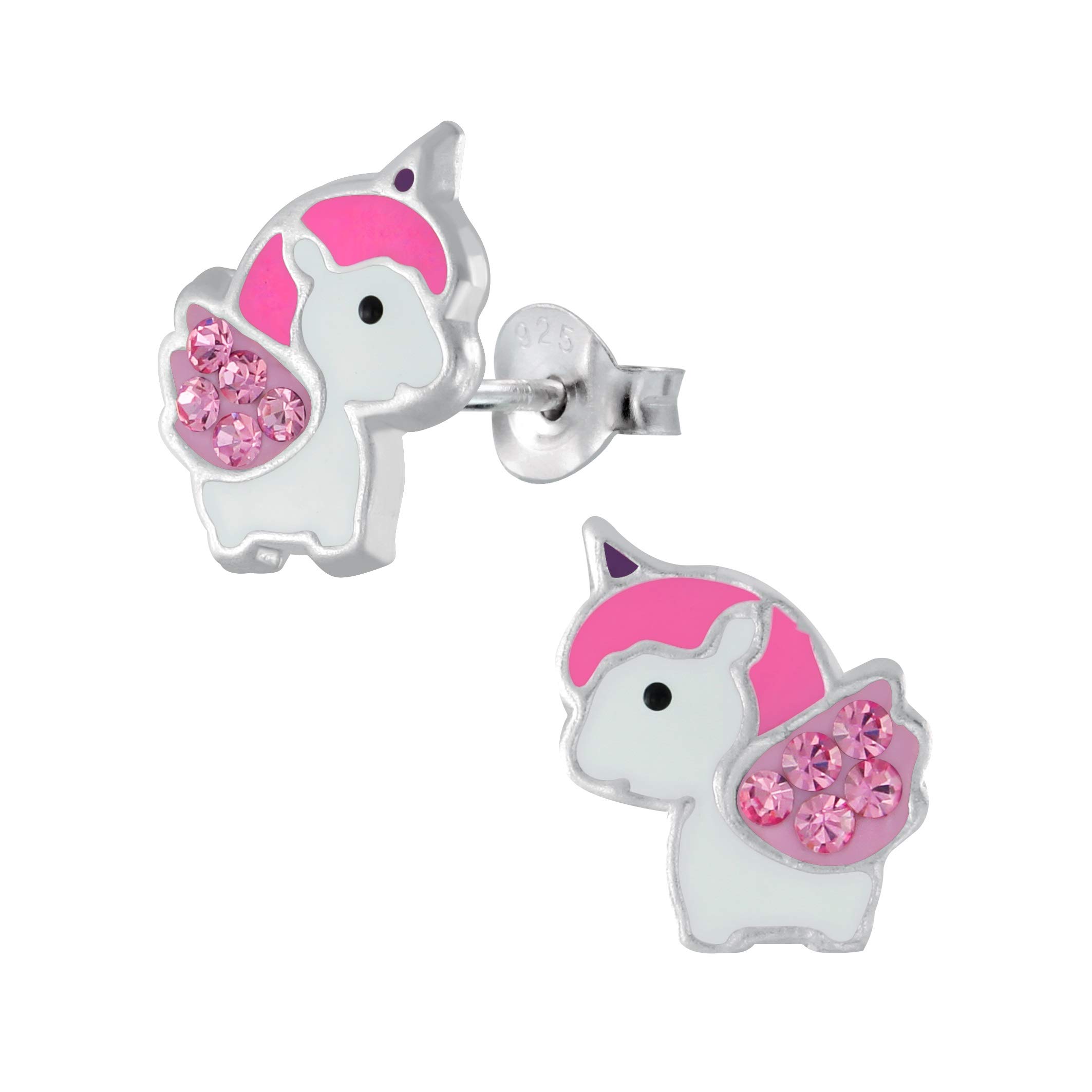 Pink Sparkly Unicorn Earrings 925 Sterling Silver - Small