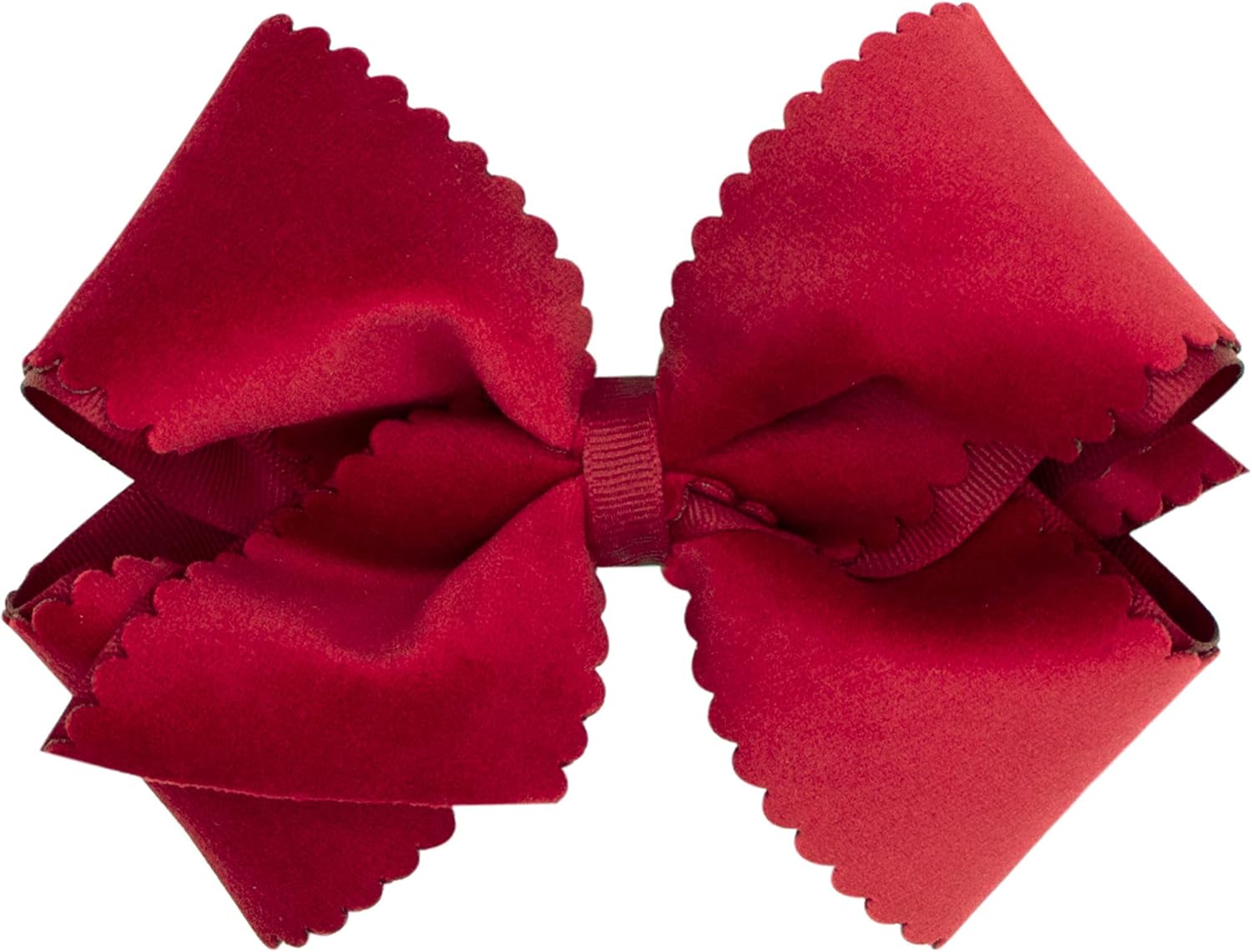 Bows & Ribbons - Wee Ones Girls' Grosgrain Hair Bow with Scalloped Edge Faux Velvet Overlay