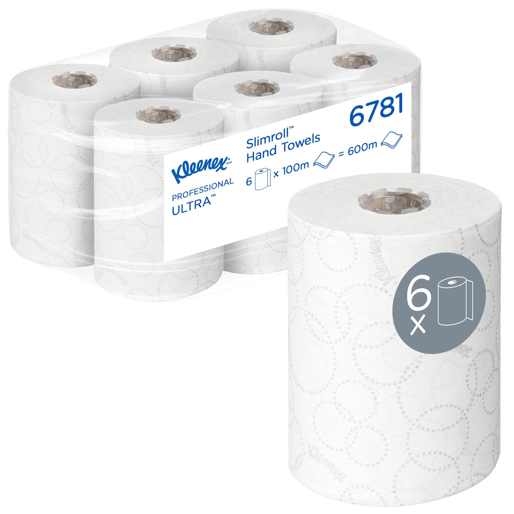 Kleenex® Ultra™ Slimroll Paper Towels – Compact White Rolled Hand Towels, 2-Ply, Soft & Highly Absorbent, 6 Rolls x 100m (600m Total), Model-Nr. 6781