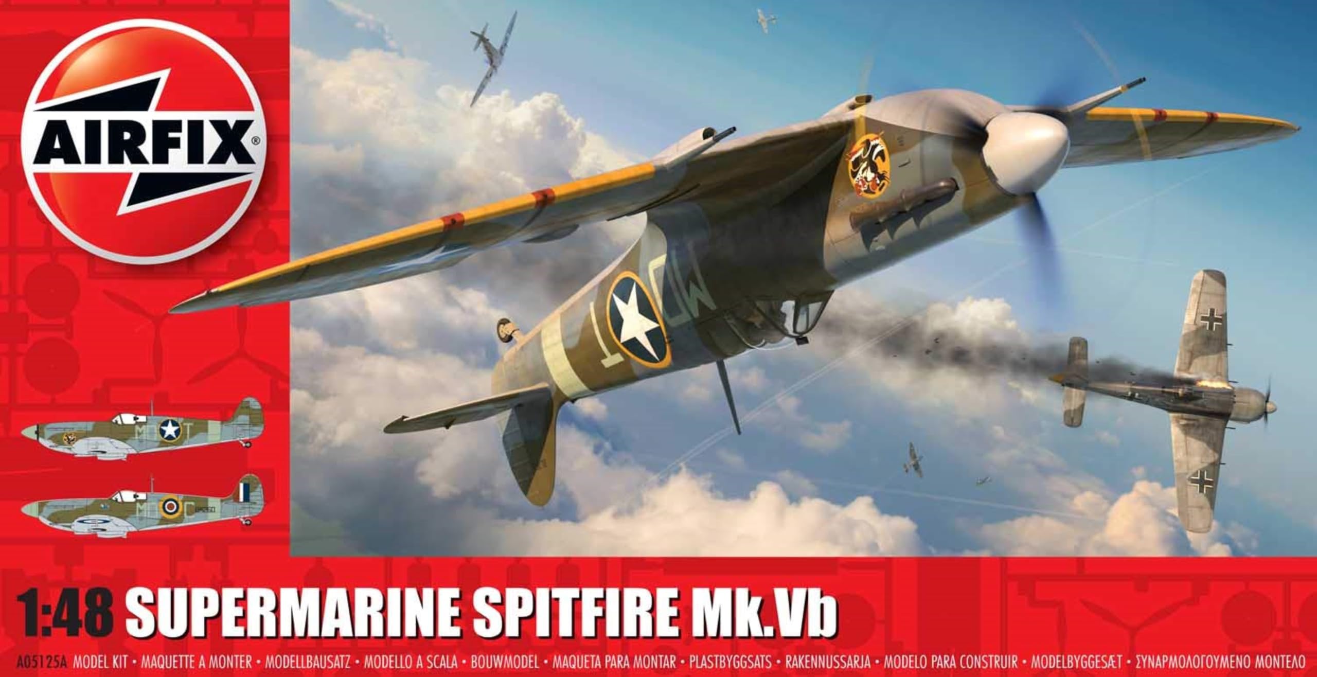 Airfix Model Set - A05125A Supermarine Spitfire Mk.Vb Model Building Kit - Plastic Model Plane Kits for Adults & Children 8+, Set Includes Sprues & Decals - 1:48 Scale Model