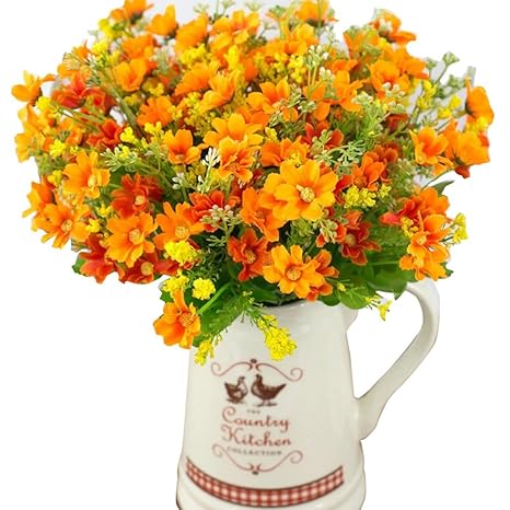 1 Bouquet De 28 Marguerites Artificielles Fleurs En Soie Belle Décoration De Mariage De Fête Orange Taille Unique