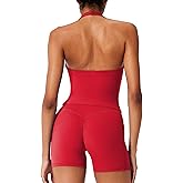 RXRXCOCO Halter Workout Sets for Women 2 Piece V Neck Tank Tops Hidden Scrunch Booty Shorts Gym Outfits with Pockets