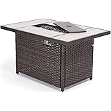 Grand patio Outdoor Propane Fire Pit Table with Cover/Lid for Patio Garden Deck, Fire Tables 43 inch 45,000 BTU, Wicker/Recta