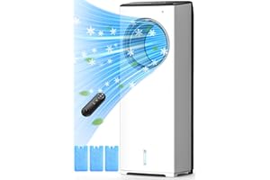 BALKO 32 INCH Evaporative Air Cooler, Windowless Swamp Cooler Air Conditioner w/Sleep/Natural/Normal/Cool Mode, 3 Speeds, Remote & Smart Timer for Auto-Off, Bladeless Portable Air Cooler for Room