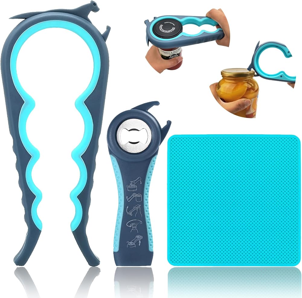 Otstar 6 in 1 Jar Opener 5 in 1 Bottle Opener Blue Grey