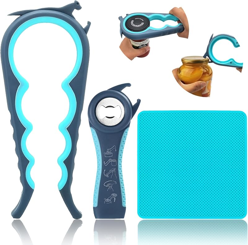 Otstar 6 in 1 Jar Opener 5 in 1 Bottle Opener Blue Grey