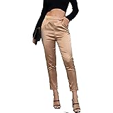 Fakanhui Women's Satin Silky Dress Casual Elastic High Waist Stretch Elegant Pants Trousers