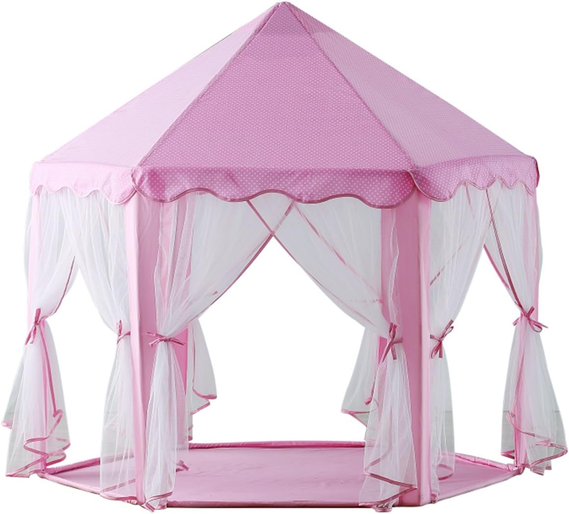 SHOPBIBLES Princess Castle Activity Kids Hexagon Play Tent Indoor Outdoor Toy House56 x 54 inch (Pink)