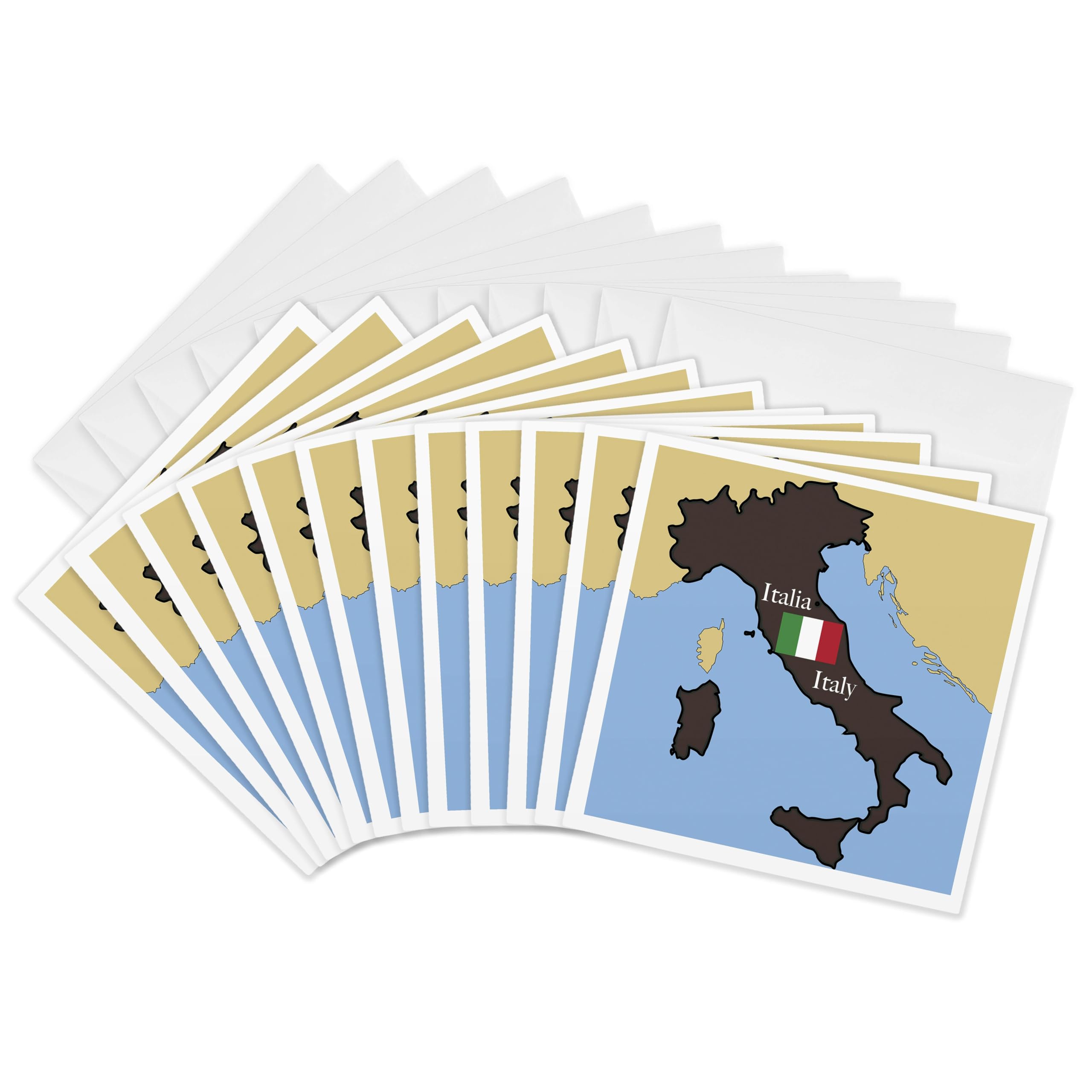 3Drose The Map and Flag of Italy with Italy Printed in English and Italian. - Greeting Cards, 6 by 6-inches, Set of 12 (gc_37591_2)