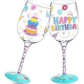 Funnymoom Hand Painted Wine Glass Happy Birthday Cup 15 oz Personalised Birthday Gift for Him Men Friends Family(Blue)