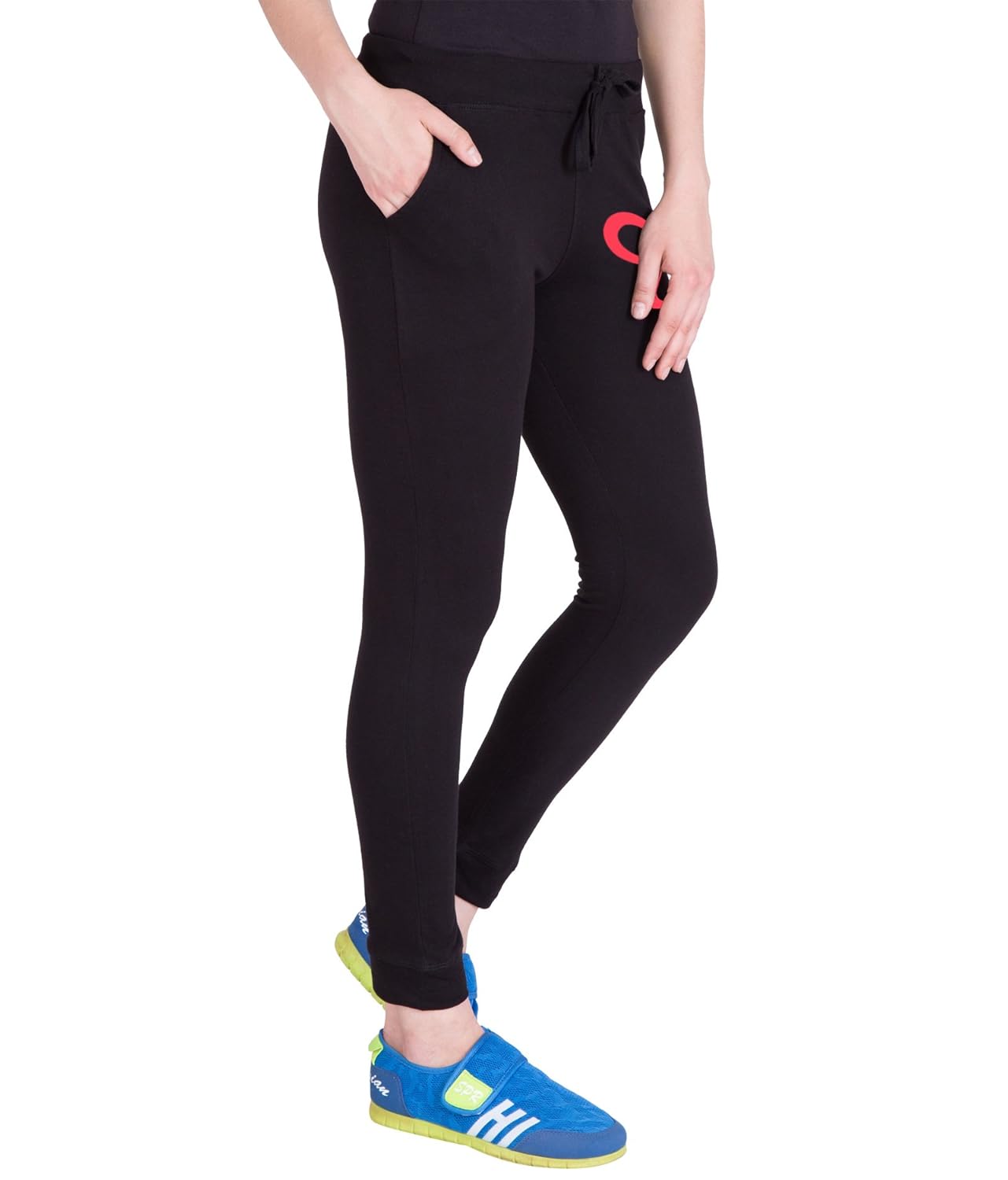 american-elm black cotton printed track pant for women