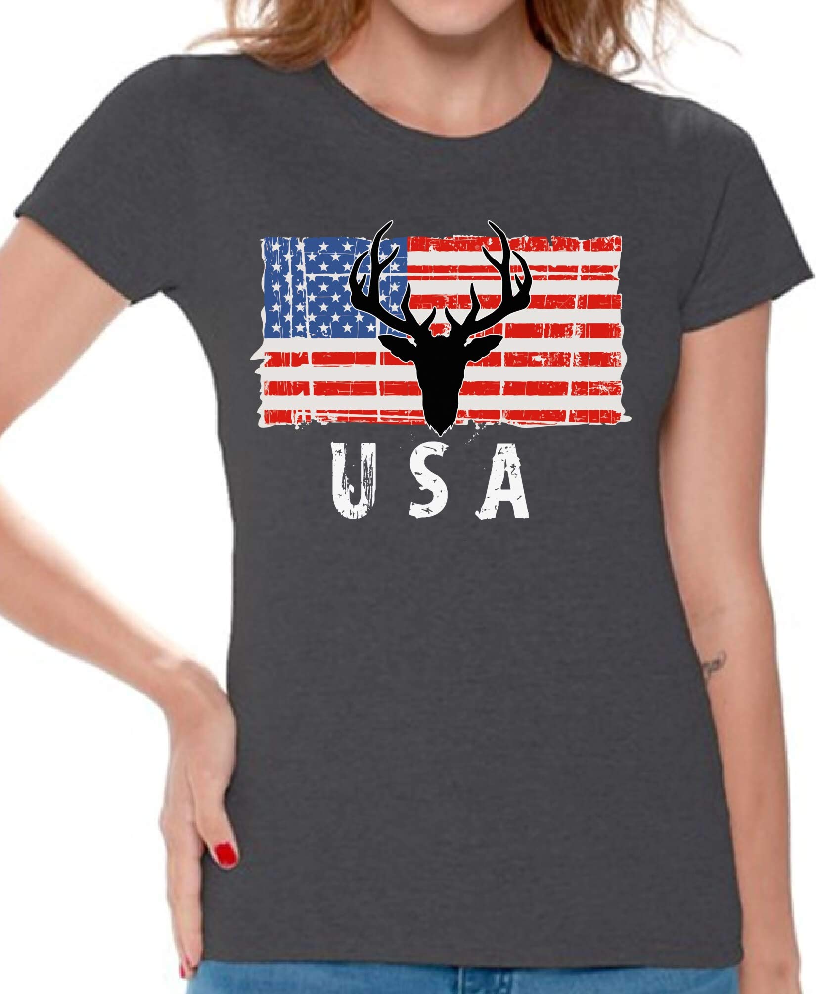  Hunting Deer Usa One Nation 4th Of July Us Flag T Shirt