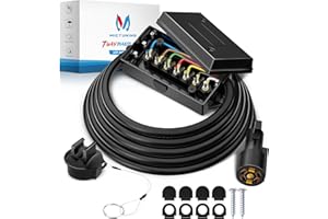 MICTUNING Heavy Duty 7 Way Plug Inline Trailer Cord with 7 Gang Junction Box 8 Feet, Weatherproof