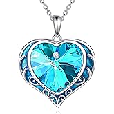 AINFQY Necklaces for Women, Love Heart Pendant with Austrian Crystals, Jewelry Gifts for Wife, Sterling Silver Heart Necklaces, Birthday or Chrismas Holiday Gifts for Her, Mom