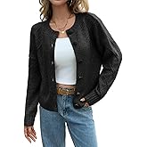 Saodimallsu Womens Cable Knit Cardigan Button Down Crew Neck Long Sleeve Loose Fall Trendy Sweater Coats