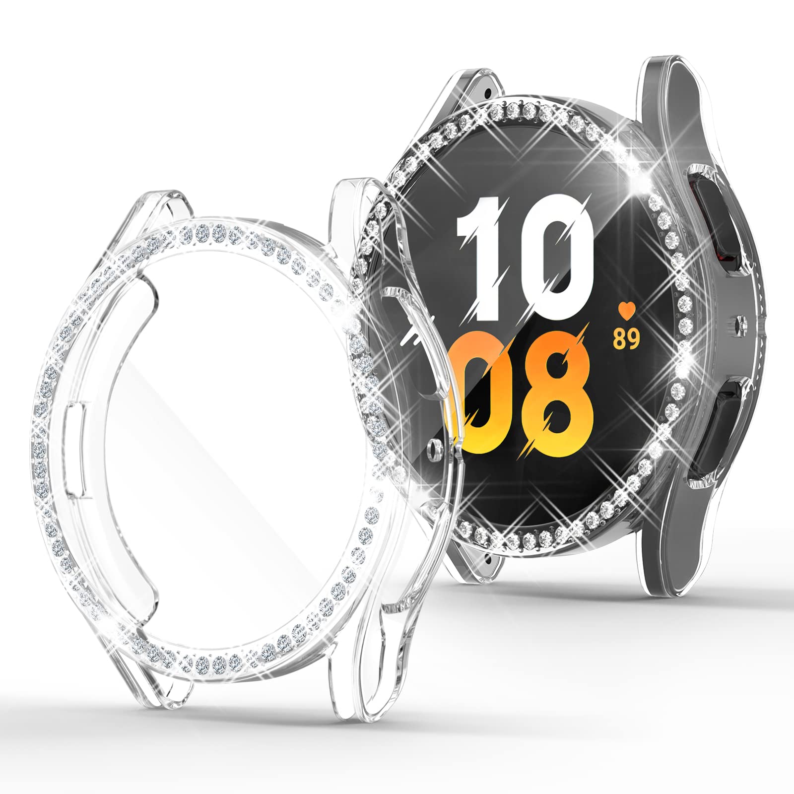Photo 1 of [2Pack] RICHONE Compatible with Samsung Galaxy Watch 5/Galaxy Watch 4 44mm Screen Protector Cases, Bling Diamonds All-Around Protective Soft Cover Accessories (Clearx2, Galaxy Watch 4/5-44mm)