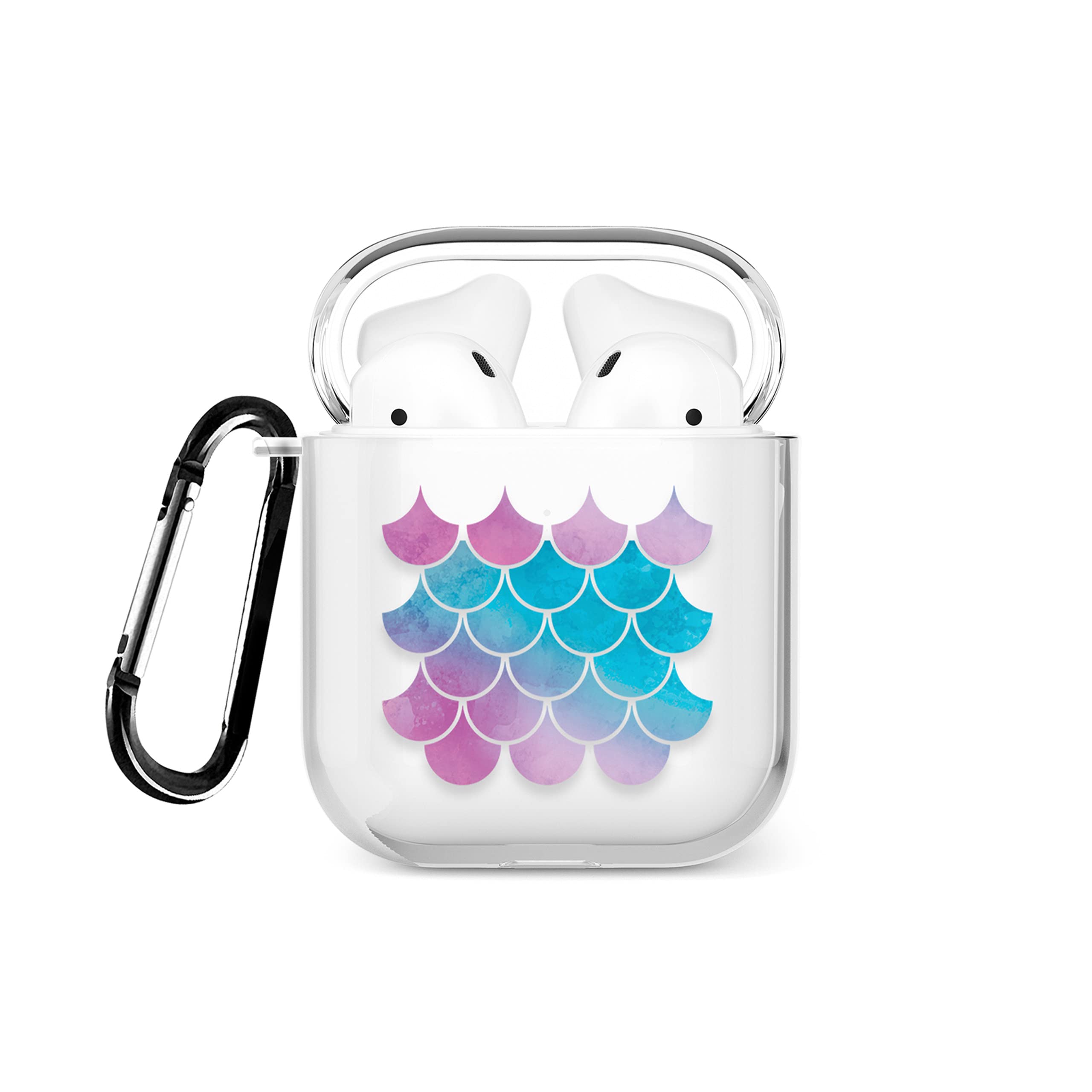 Tirita Case Compatible with Apple AirPods 1st & 2nd generation Support Wireless Charging with Carabiner, Front LED Visible [37- Mermaid Tail Violet Blue Ombre]