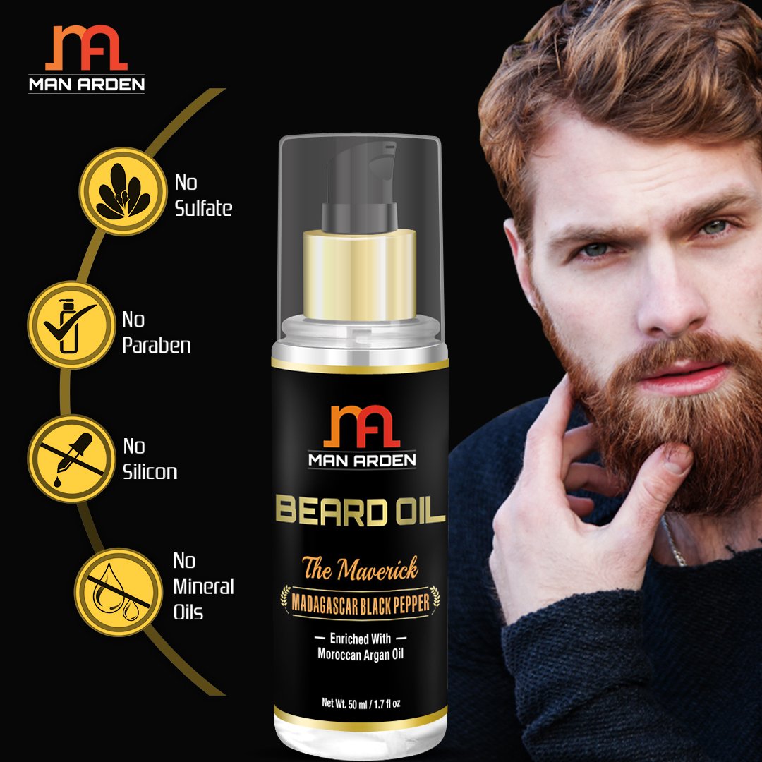 Man Arden Beard Mustache Oil Maverick With Moroccan Argan