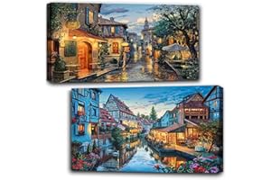 OFRKE 2 Pack Diamond Painting Kits，Large 5D DIY City Town Diamond Painting Kits for Adults，DIY Full Drill Crystal Rhinestone Arts and Crafts，Gem Art Painting with Diamond for Home Wall Decor (28 X 16inch)
