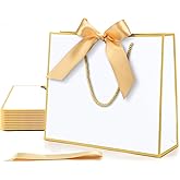 MOXARYSU Gift Bags With Handles: 11.8x4x10 Inch 24pcs Medium Large With Bow Ribbon For Wedding Thanks Bridesmaid Birthday Party (White-Glod