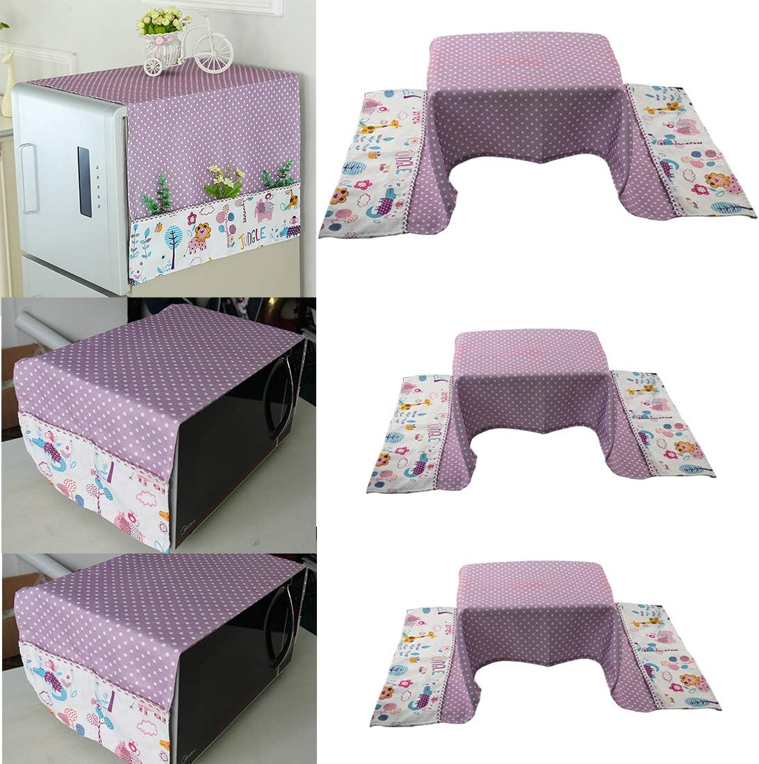 LSJDEER 3PCS Fridge and Microwave Oven Dust Cover, Cotton Linen Cloth Cover for Home Kitchen Appliance (Purple)
