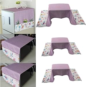 LSJDEER 3PCS Fridge and Microwave Oven Dust Cover, Cotton Linen Cloth Cover for Home Kitchen Appliance (Purple)