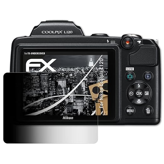 atFoliX Blickschutzfilter für Nikon Coolpix L120 Blickschutzfolie, 4-Wege Sichtschutz FX Schutzfolie