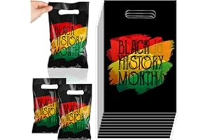 Locmeo 50 Pcs Black History Month Merchandise Bags Plastic Shopping Bags with Handles Juneteenth Bags with Die Cut Gift Wrap Bags African Black History Candy Bags for June 19th Decoration Favors