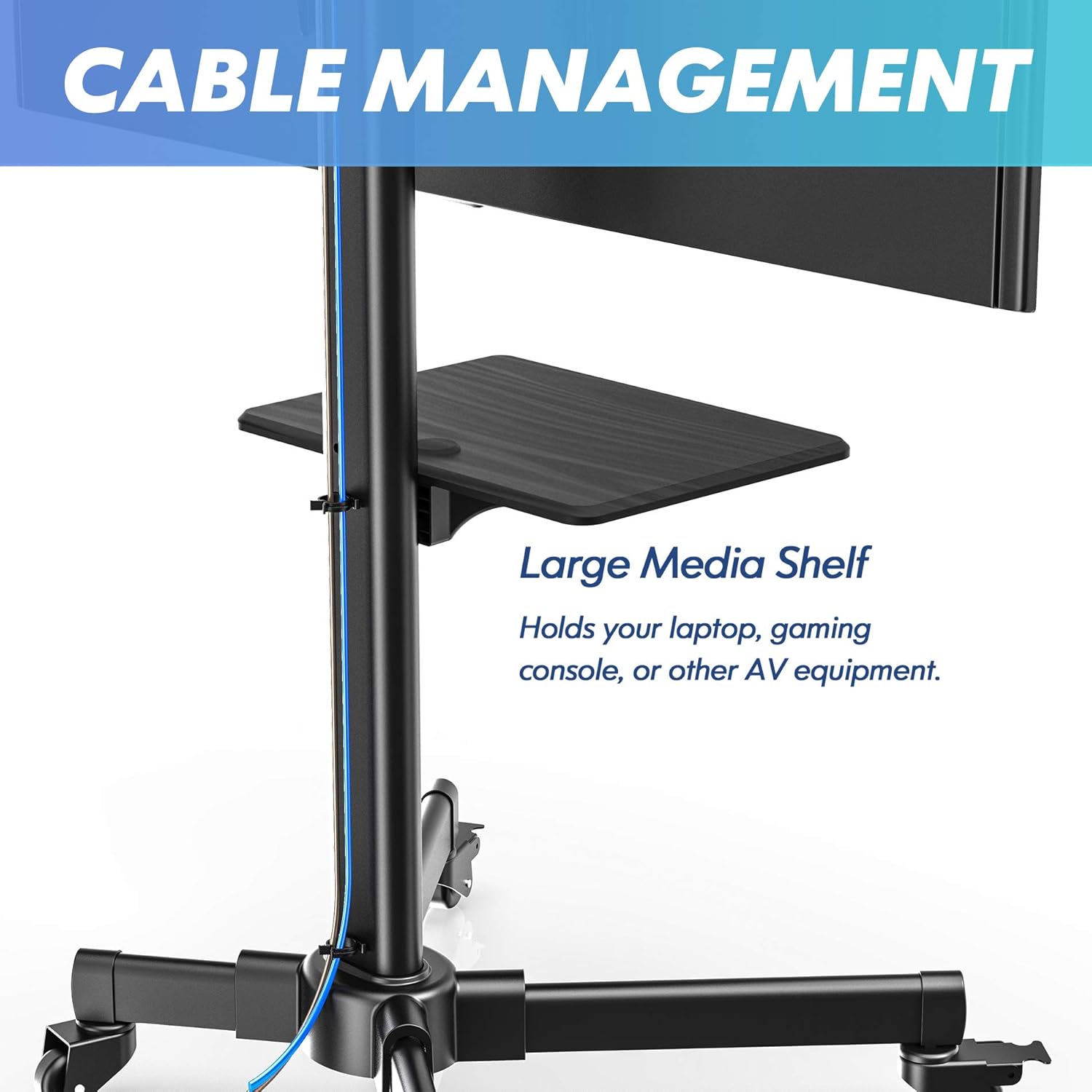 FITUEYES Mobile TV Stand with Wooden Laptop Shelf Rolling TV Cart for 27”-55” LCD LED Plasma Flat Screens Holds Up to 66lbs Height Adjustable Mount on Wheels, TC205501MB : Office Products