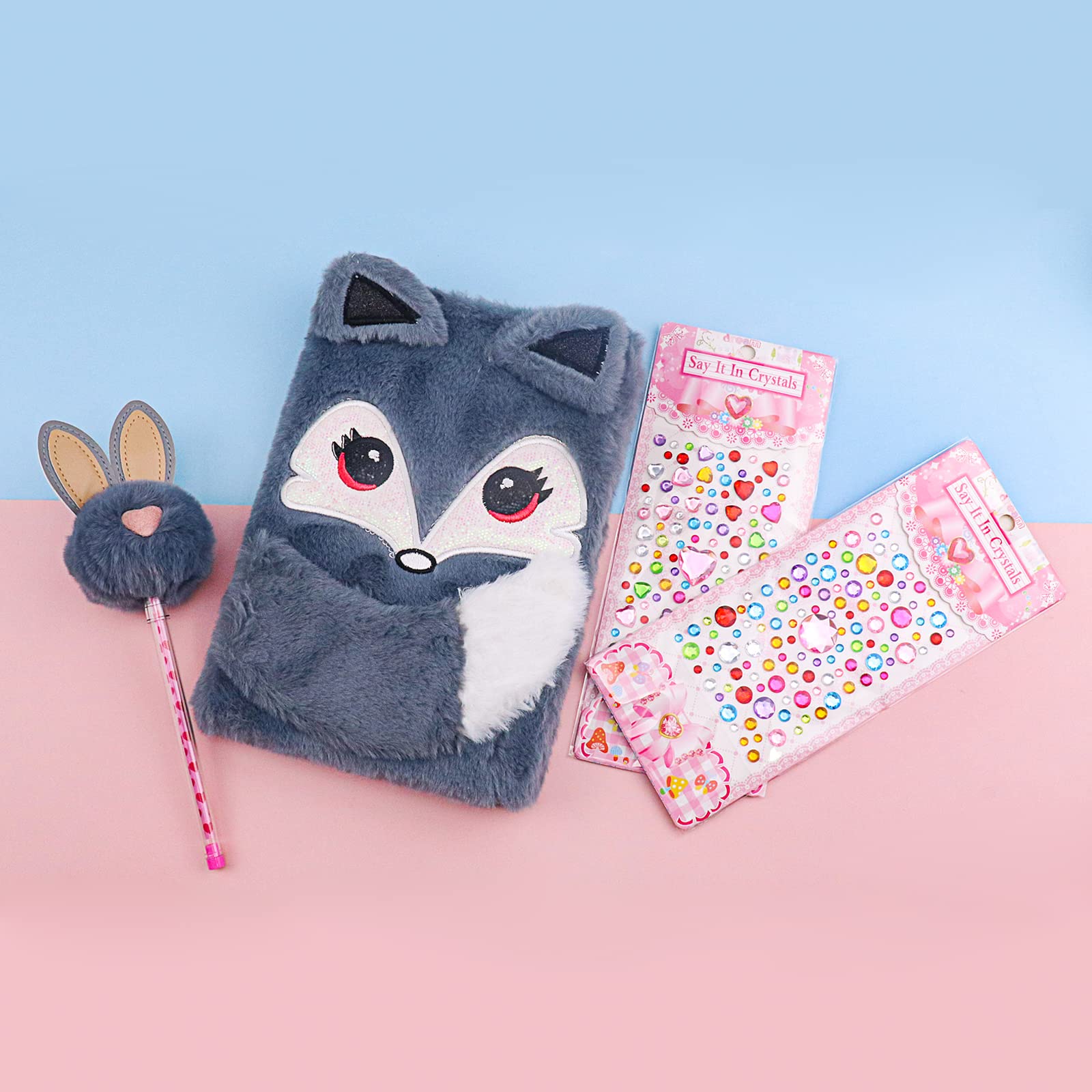 Cute Notepad Cartoon Notebook, Plush Diary for Kids Kawaii Journals for Study Notes Fun Writing Drawing Scratch Pads, Back to School Supplies for Gifts Kids and Teachers 160 Pages(Grey)