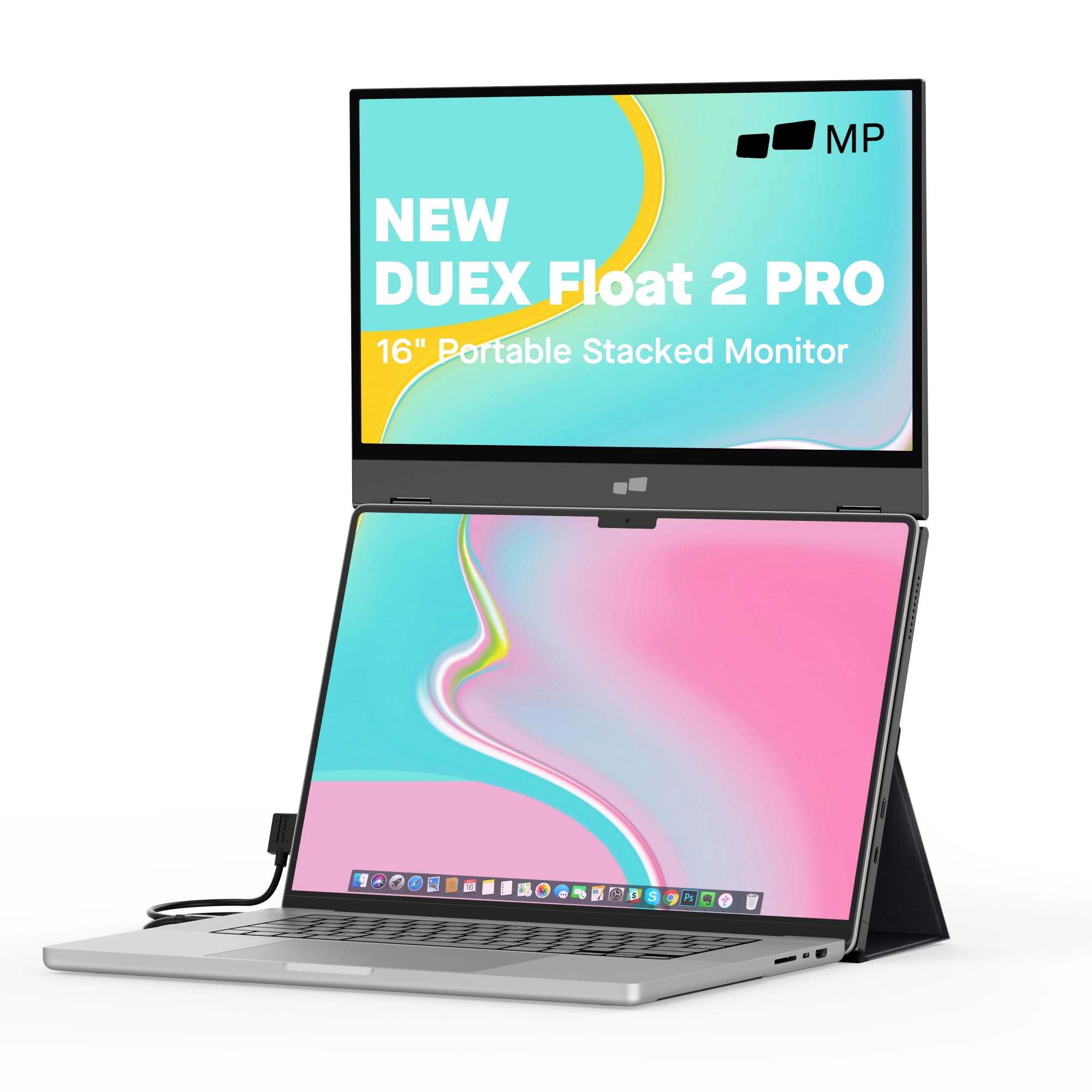 Mobile Pixels Duex Float 2 Pro 16" 2.5K Portable Laptop Monitor, Ultra-Thin Dual Laptop Screen Extender with Built-in Kickstand, USB-C/HDMI Plug and Play, Built-in Speakers, for Mac, Windows, Phone