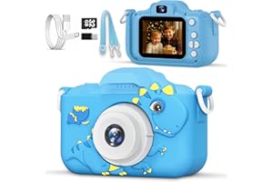 LOMINAT Kids Camera for 3, 4, 5, 6, 7, 8, 9 Year Old Boys Girls – 1080P HD Kids Video Camera, Dinosaur Christmas Birthday Gifts Dual Lens Digital Camera with Games, Toys for Toddlers - 32GB SD Card