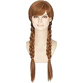 Miss U Hair Women Long Straight Brown Braided Wig with Bangs Adult Cosplay Pigtail Wig