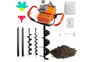 Jacgood 85CC Auger Post Hole Digger, Gas Powered 2-Stroke Earth Digger with 3 Auger Drill Bits(4" & 8" & 12") + 2 Extension Rods for Orchard/Farm/Garden Plant.