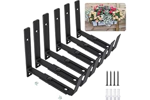 Maotong Adjustable Window Planter Box Brackets 6 Pack, Heavy Duty Wall Mount Flower Box Holder for Planter Box Depth (Front to Back) 6 to 12 Inches, Black