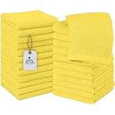 DAN RIVER 24 Pack Wash Cloths for Showering [12x12] - 100% Cotton Washcloths Premium Quality Flannel Face Cloths for Bathroom, Highly Absorbent and Soft Feel Wash Clothes, Yellow