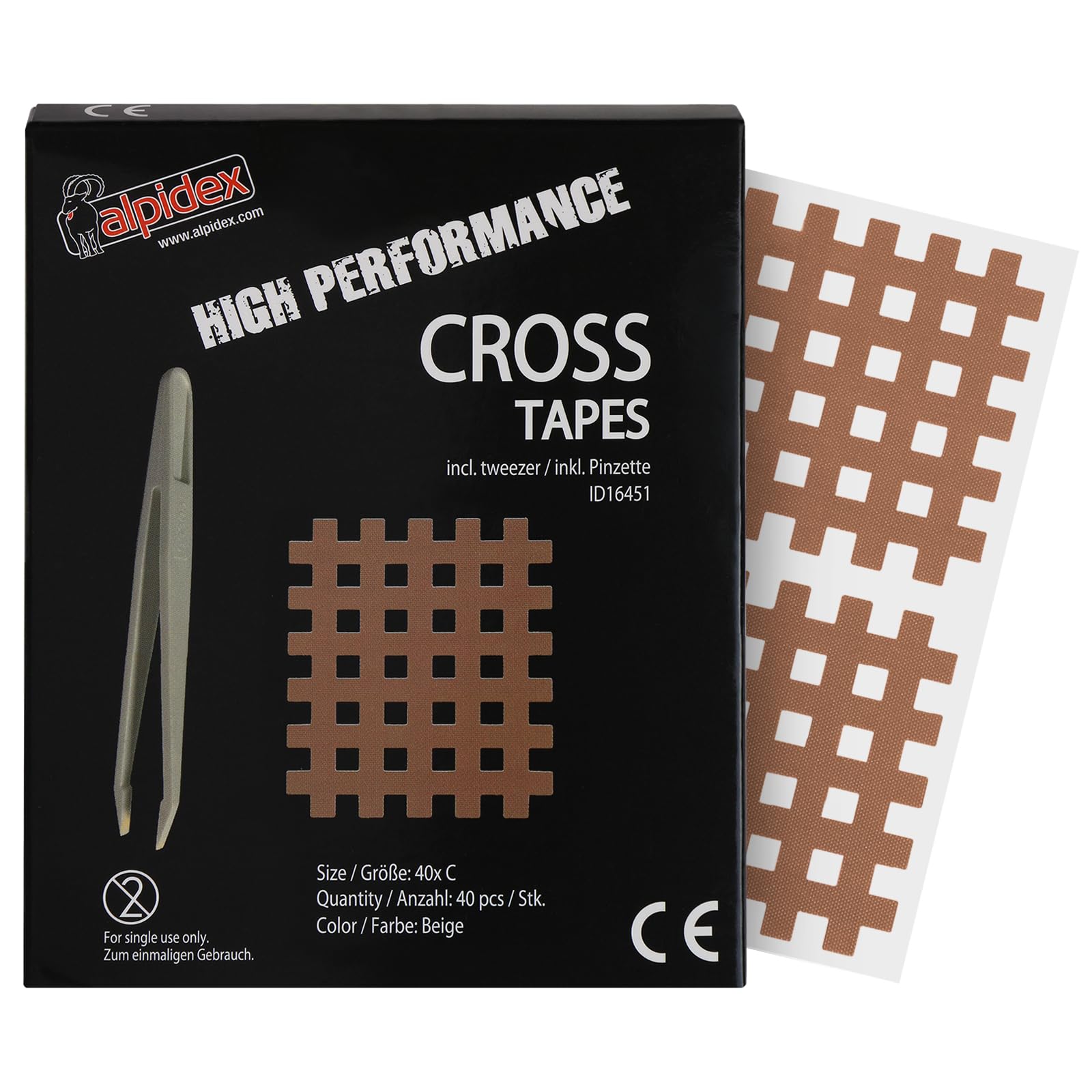 ALPIDEX Cross Tape Acupressure Patches Grid-Shaped Tapes Antistatic Tweezers Crosshatch Patches, Colour:Beige, Quantity:40 Pieces - Size C