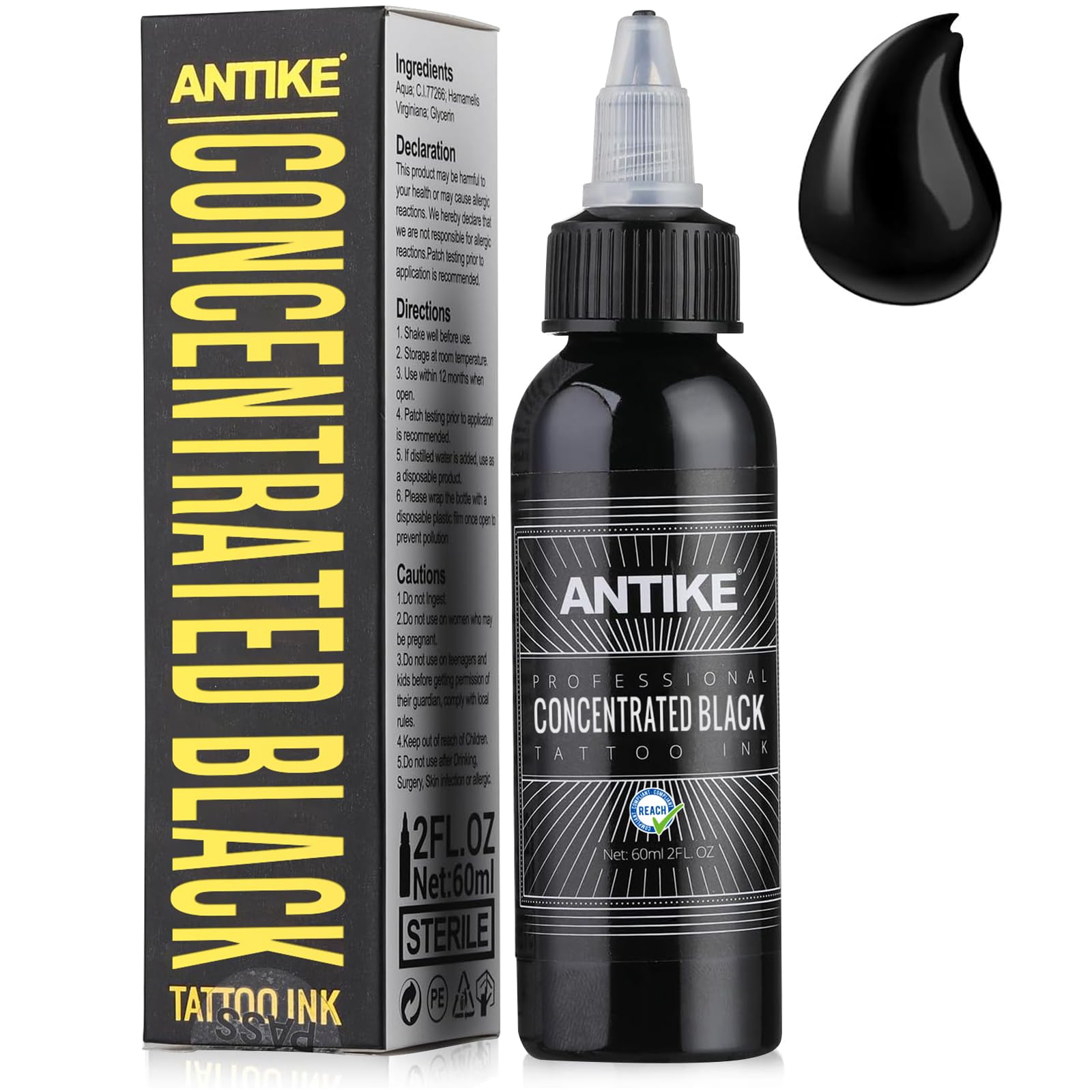 ANTIKE 2 oz / 60 ml Tattoo Ink Concentrated Black Premium Tattoo Pigment Permanent Tattoo Ink for Lining and Shading TI5003-60-030