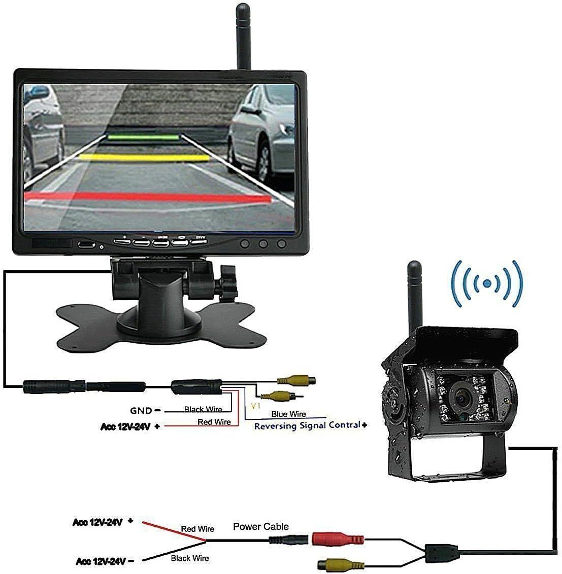 Wireless Waterproof Night Vision CCD Reversing Rear View Camera for Bus Passenger Truck Lorry Heavy Duty Caravan Car Vehicle 7" LCD Monitor Screen 12-24V - Image 3