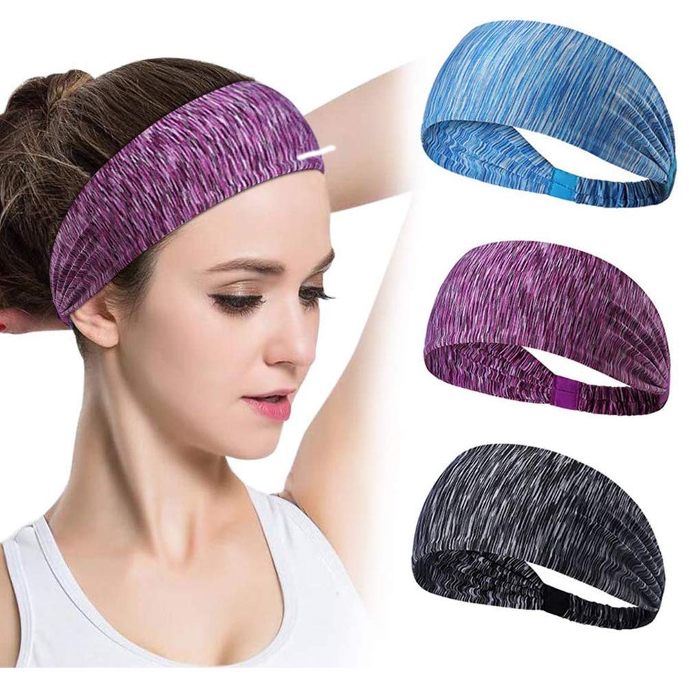 GoHZQ Sports Headband for Women, 3 Pack Running Yoga Workout Headband Elastic Cotton Fabric Lightweight Non-slip Wicking Sweatband 3pcs-2