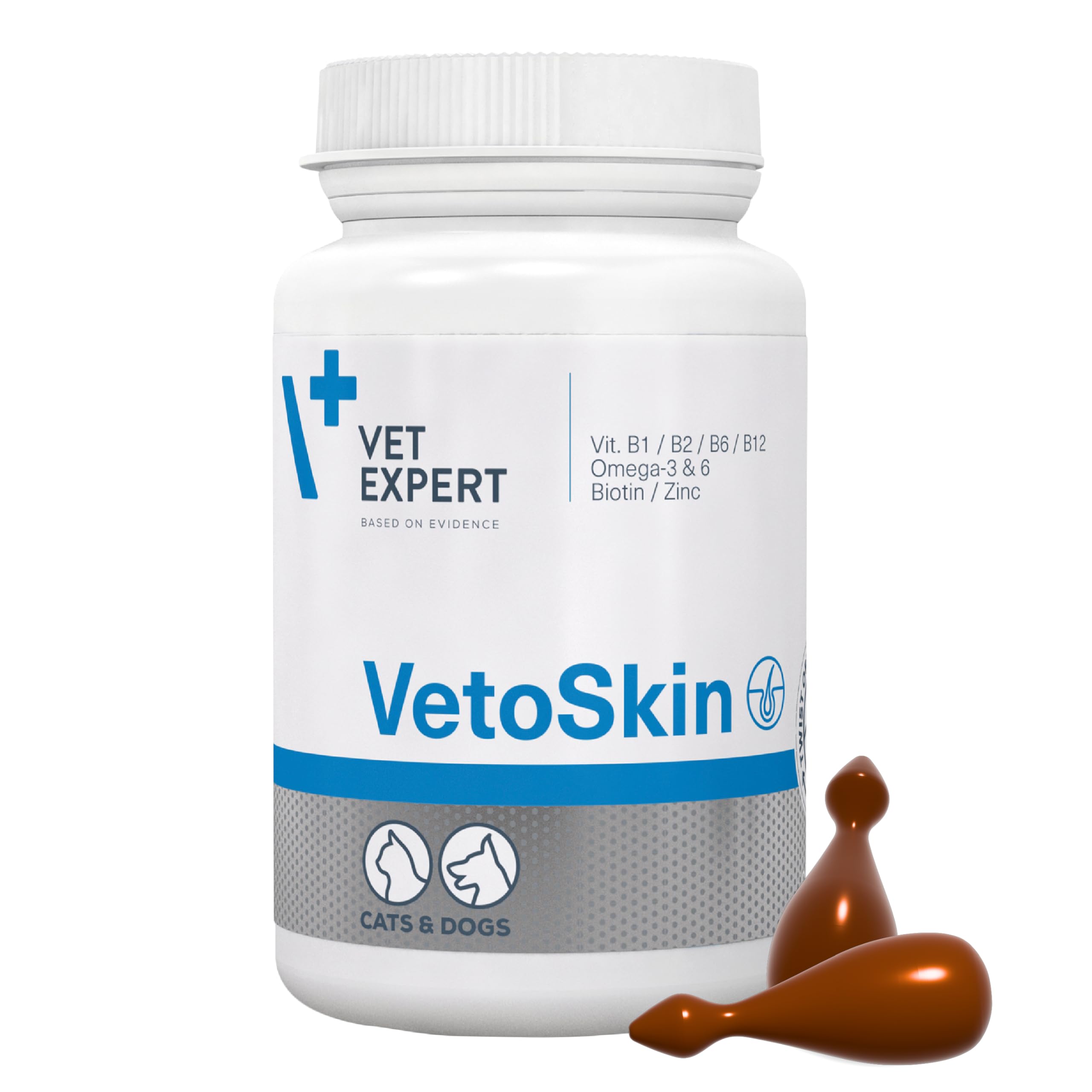 Vet Expert VetoSkin – Omega-3 & Omega-6 Supplement for Dogs & Cats | Supports Skin Health & Glossy Coat | Zinc & B Vitamins Formula – 90 Chews