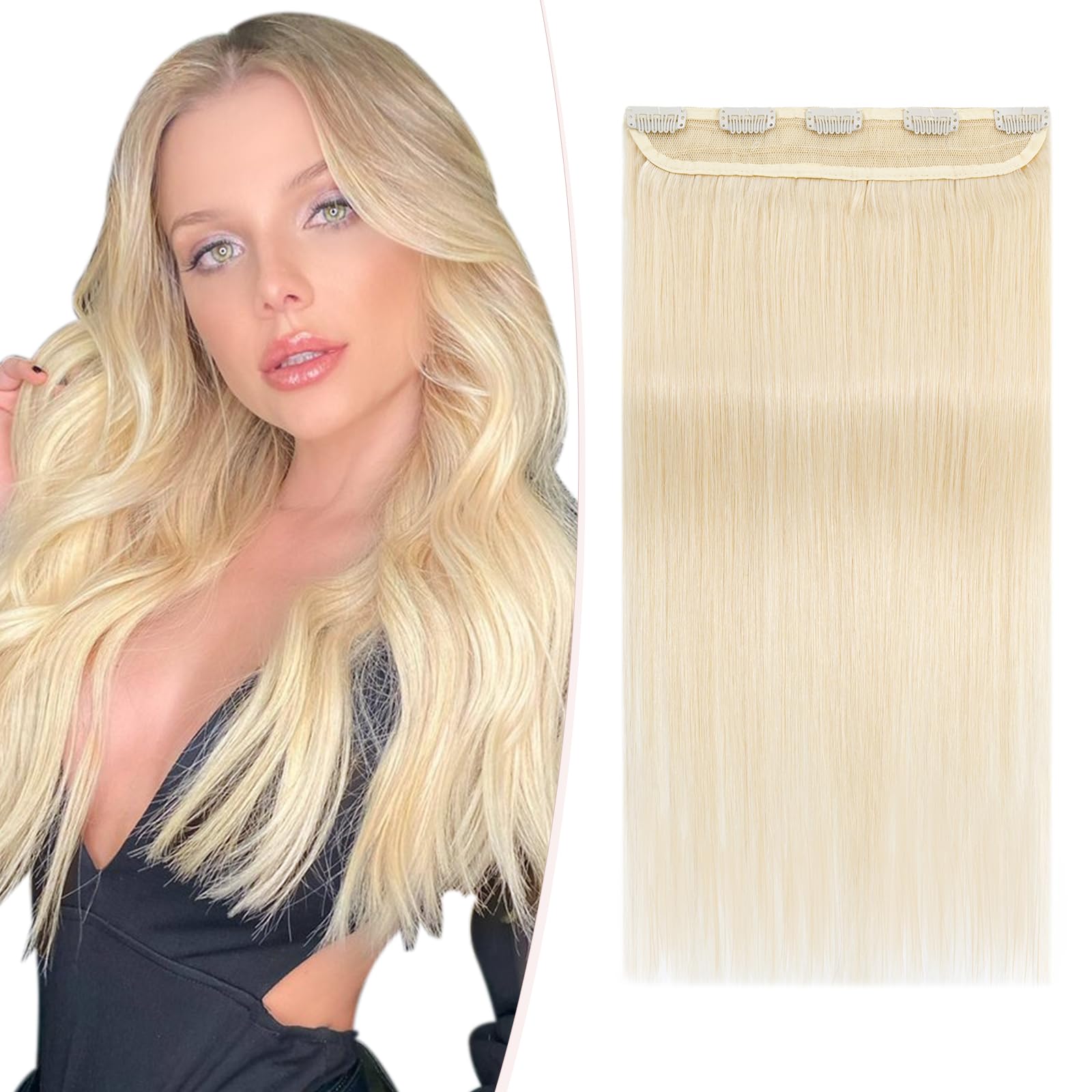 SEGOHAIR Clip in Hair Extensions Real Human Hair, 18" Hair Extensions Clip in One Piece 5 Clips Remy Seamless (50g) Platinum Blonde — image 1