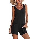 Jouica Womens Rompers Summer Casual Loose Sleeveless Overalls Shorts Jumpsuit 2026 Beach Vacation Outfits