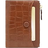 defway Small Card Wallet for Women - Slim Small Women's Wallet, PVC Leather, Compact, 6 Card Slots, ID Window, Zippered Coin Pocket, Gift (Brown)