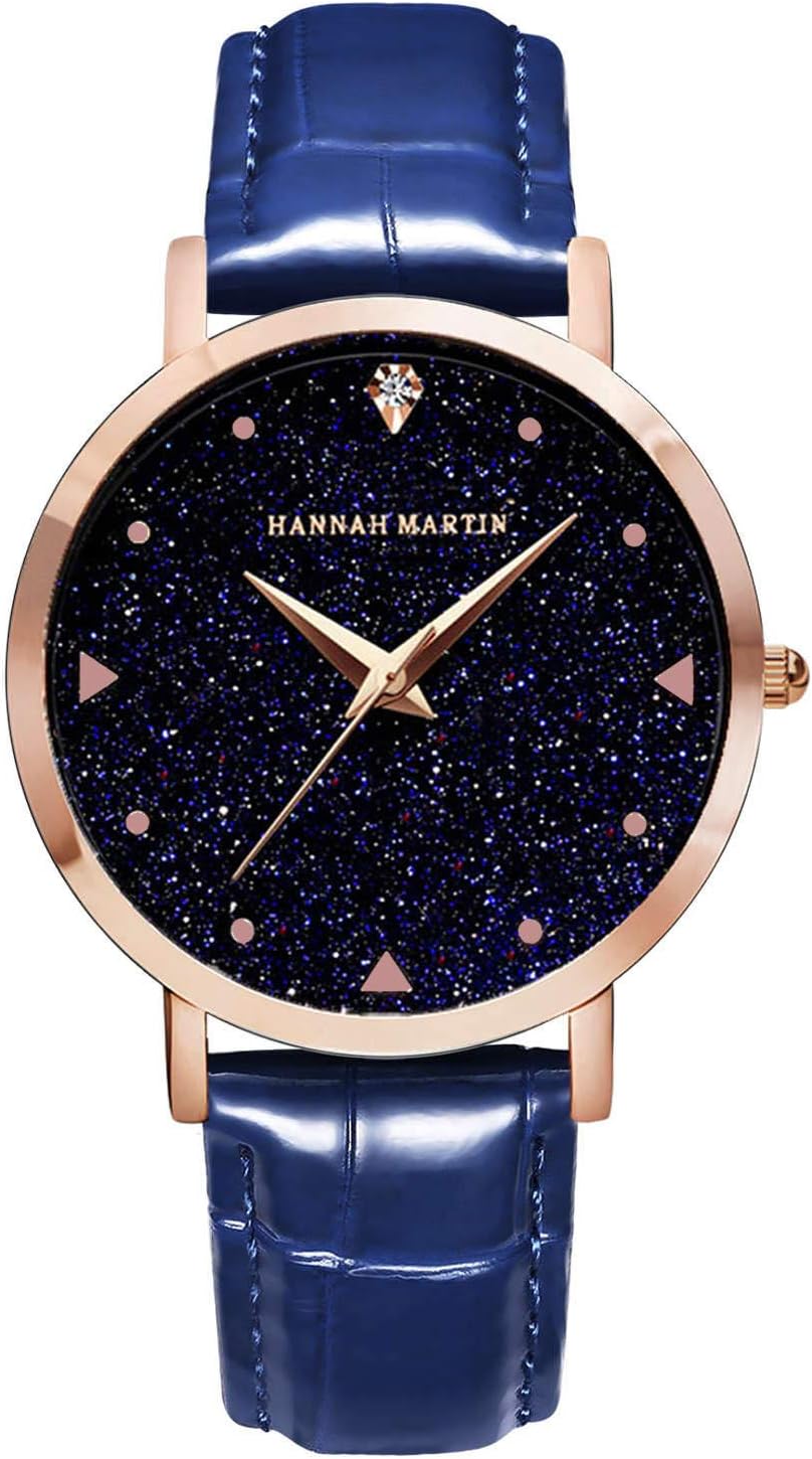 Hannah Martin Ultra Thin Leather Band Waterproof Quartz Women's Starry Sky Wrist Watch