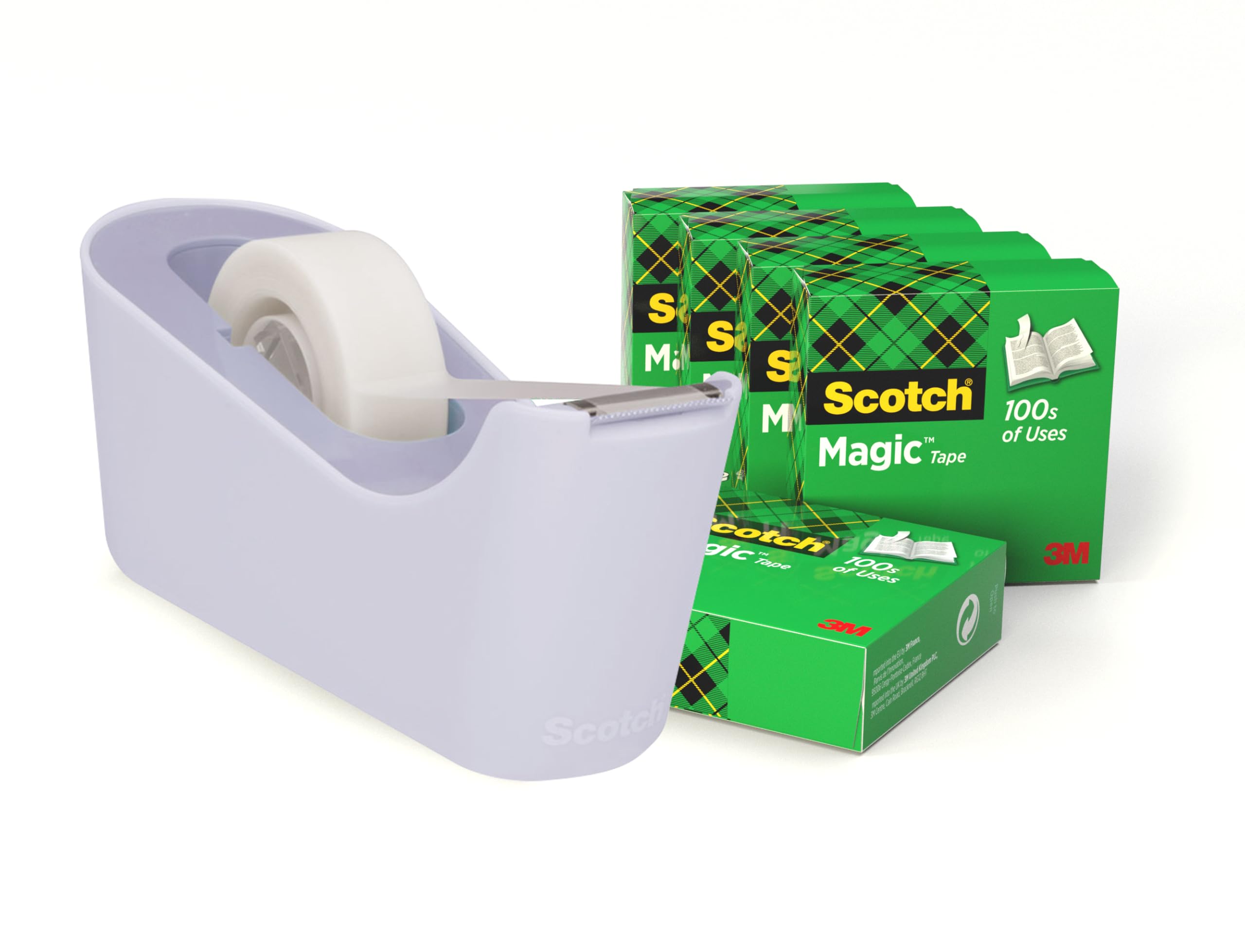 Scotch Tape Dispenser C18, Lavender + Scotch Magic Tape Invisible, 19 mm x 33 m, 6 Rolls - Refillable Dispenser for Home and Office