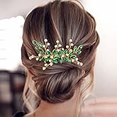 BETITETO Crystal Flower Hair Comb Bridal Wedding Rhinestone Hair Pin Piece for Women Girls (Green)